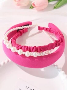 3pcs Mini Nước mát Trân châu Bọt biển Băng đô - Màu Hồng Tươi - Xem 1