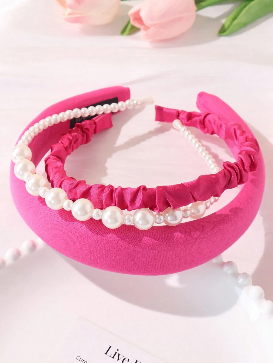 3pcs Mini Nước mát Trân châu Bọt biển Băng đô - Màu Hồng Tươi - Xem 1