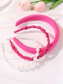 3pcs Mini Nước mát Trân châu Bọt biển Băng đô - Màu Hồng Tươi - Xem 2