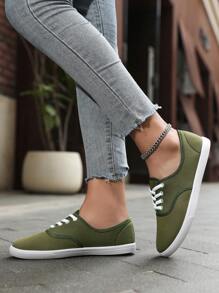 Sapatos femininos de lona de cor sólida, modelo clássico de tênis para caminhada casual com Top baixo, toe redondo, respirável, antiderrapante, confortável para atividades esportivas ao ar livre