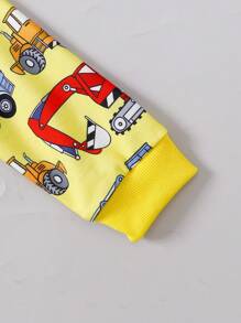 Baby Boy 2pcs Spring Autumn Kids Cartoon Car Print Sweatshirt & Pants Casual Outfit Set