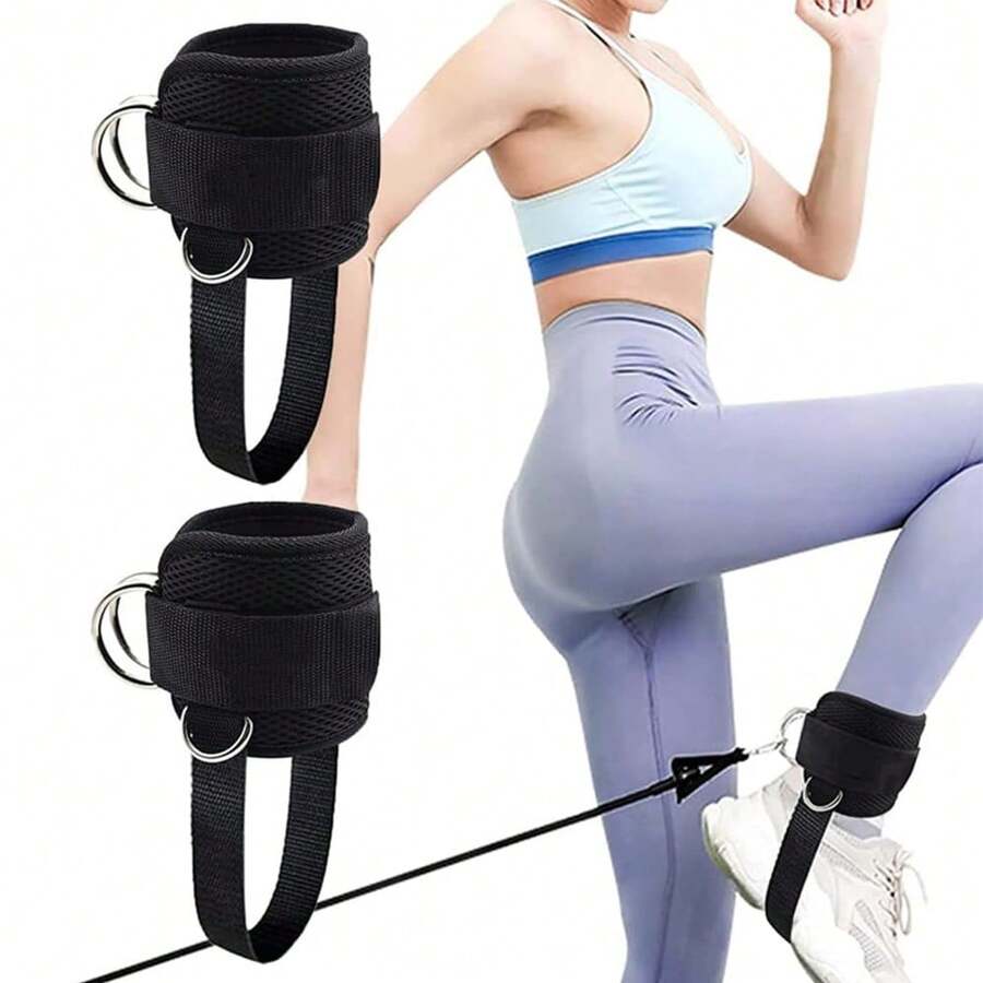 2PCS Adjustable Four-Ring Foot Pedal Ankle Strap For Men Women Gym Cable Machine Hip Abductor Glute Workouts Leg Extensions Curls Booty Exercise Valentine's Day Gift For Couple Lovers - Black - View 1