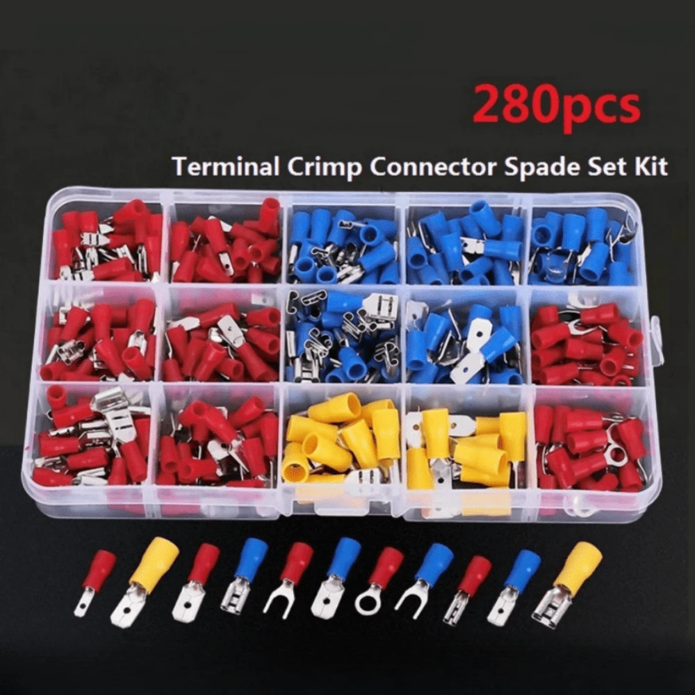 280pcs Assorted Insulated Flat Fork Terminals, Splice Connectors Wire