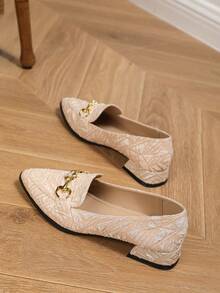 Mũi Nhọn Khóa Kim Loại Phong Cách Trung Hoa Maryjane Mule Giày Đế Bằng, Hợp Thời Trang Mới Slip-On Cho Nữ, Mùa Xuân, Mùa Thu - Màu be - Xem 7