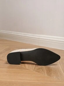 Mũi Nhọn Khóa Kim Loại Phong Cách Trung Hoa Maryjane Mule Giày Đế Bằng, Hợp Thời Trang Mới Slip-On Cho Nữ, Mùa Xuân, Mùa Thu - Màu be - Xem 4