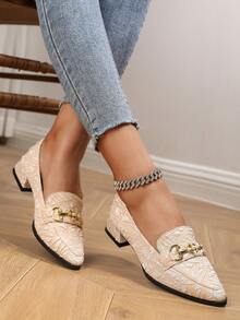 Mũi Nhọn Khóa Kim Loại Phong Cách Trung Hoa Maryjane Mule Giày Đế Bằng, Hợp Thời Trang Mới Slip-On Cho Nữ, Mùa Xuân, Mùa Thu - Màu be - Xem 3