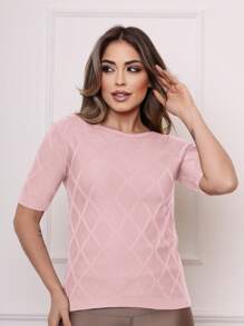 Women's T-Shirt Blouse In Fine Knitting Summer Release - 淺粉色 - 查看 1