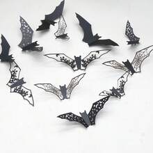 12pcs/Set Cartoon Hollow Paper Bats Wall Decals For Halloween Party Decoration, Shop Window Display - Multicolor - View 3