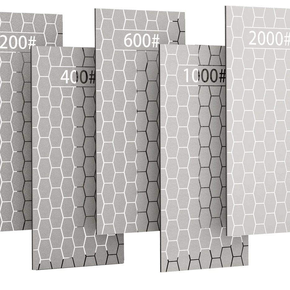 CWOVRS Diamond Sharpening Stones, 5 PCS Diamond Sharpening Plate Honeycomb Surface With Non-Slip Pad For Scissors Knives Outdoor Tools From Coarse To Extra Fine 200/400/600/1000/2000 Grit, Tools For Men - 銀色 - 查看 1