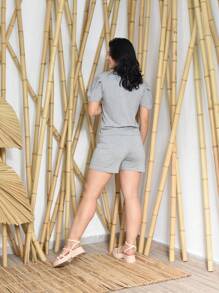 PRINCESS Puffed Sleeve Blouse SET AND SHORTS WITH VISCOLYCRA POCKET - 淺灰色 - 查看 2