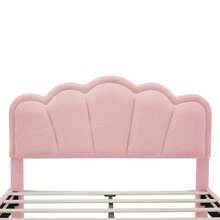 Anwick Full Size Upholstered Flower-Shape Bed, Elegant Flowers Headboard With LED Light Strip, Sherpa Fabric Platform Bed With Wooden Slats Support, - Pink - View 7