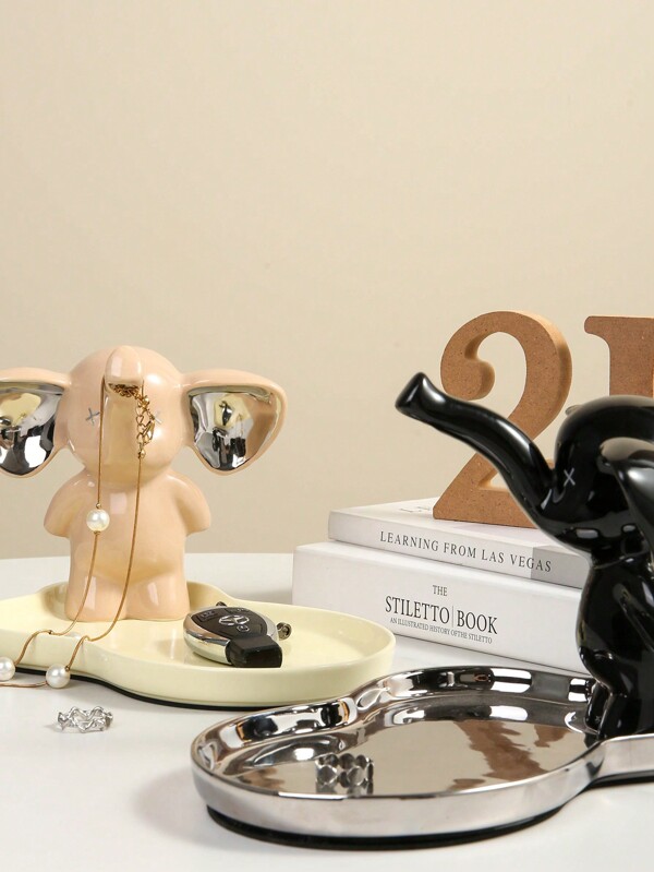 1pc Creative & Funny Ceramic Elephant Shaped Storage Rack, 2 Color Options, Suitable For Living Room, TV Cabinet, Entryway Decor & Storage