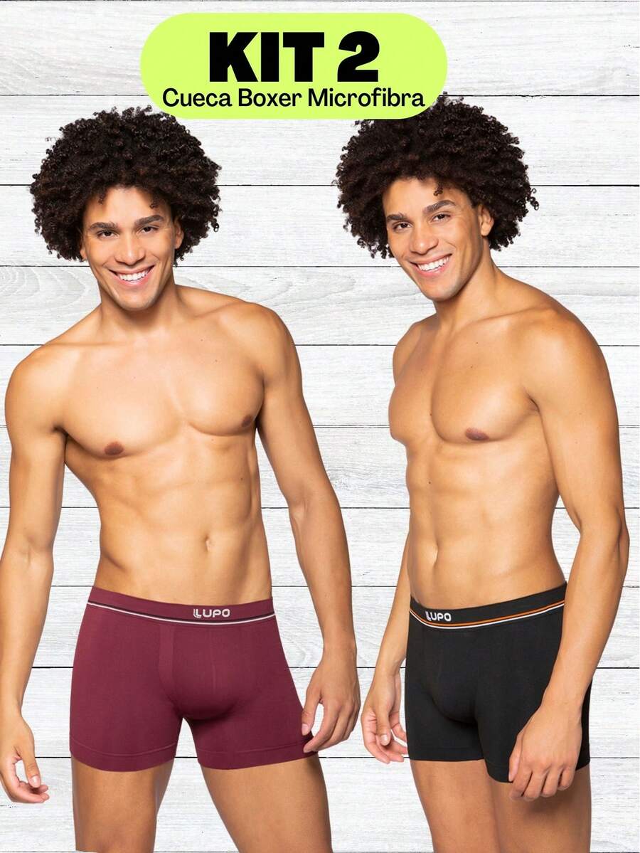 Kit 2 Lupo Men's Boxer Briefs Original Microfiber Box - 酒紅色 - 查看 1