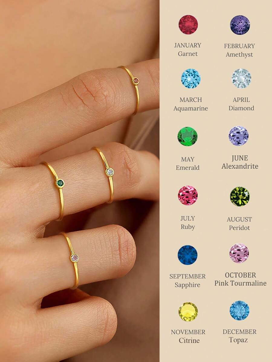 1 件十二生辰石方晶锆石戒指，女士 S925 纯银精致女士珠宝礼物约会礼物