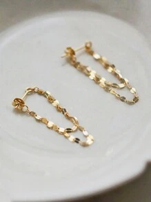 1 Pair Stunning 925 Sterling Silver Bohemian Dangle Earrings - Hypoallergenic Chain Design Electroplating 14K Gold Simple Yet Elegant Style For Casual Wear  Personalized Look, Perfect For Daily Wear Earrings Jewelry