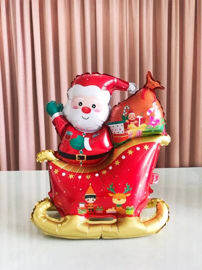 1pc Extra Large 23-Inch Standing Santa Claus & Sleigh Shape Foil Balloon, Christmas