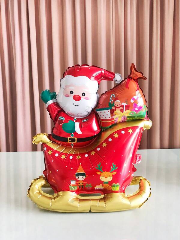 1pc Extra Large 23-Inch Standing Santa Claus & Sleigh Shape Foil Balloon, Christmas