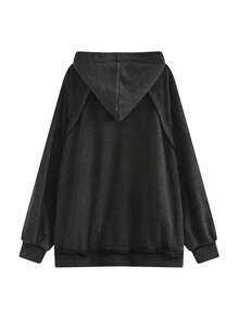 超大码韩版盐洗连帽运动衫女士运动衫，休闲运动，长袖上衣