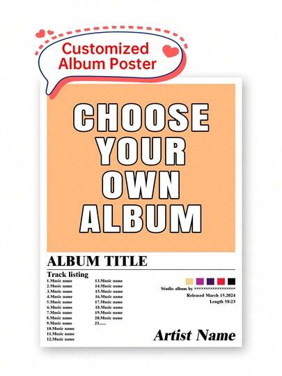 1PC Custom Album Poster | Minimalist Album Cover Poster , Music Print , Personalized Custom Canvas Painting Album Print Wall Art ,Gift For Her ,Gift For Him , Frameless Canvas