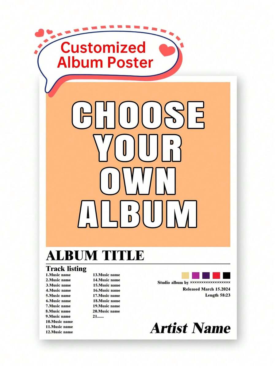 1PC Custom Album Poster | Minimalist Album Cover Poster , Music Print , Personalized Custom Canvas Painting Album Print Wall Art ,Gift For Her ,Gift For Him , Frameless Canvas - Multicolor - View 1