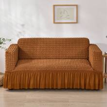 1pc Solid Color Bubble Chiffon Skirt Style Sofa Cover, Non-Slip Breathable Stretchy Sofa Slipcover, Dust-Proof Furniture Protector, Pet Friendly For Bedroom, Office, Living Room Decor