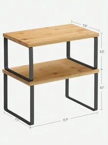 SONGMICS Spice Rack, Set Of 2 Spice Racks, Expandable Counter Organizer, Stackable Spice Holder, Metal And Engineered Wood, Black And Natural MKCS02NB - 杏色 - 查看 8