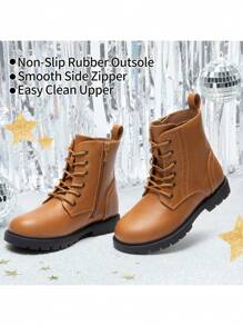 Kids Combat Boots | Ankle-Length Style With Side Zipper For Toddler & Little Kid - 駝色 - 查看 7