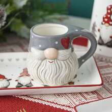 Nordic Stitching Santa Claus Bowls And Plates Tableware Set Embossed Sealed Jar Spice Jar Western Ceramic Flat Plate Cup Christmas Tableware Set,School Supplies