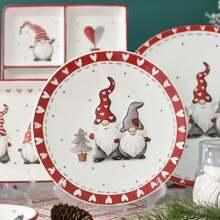 Nordic Stitching Santa Claus Bowls And Plates Tableware Set Embossed Sealed Jar Spice Jar Western Ceramic Flat Plate Cup Christmas Tableware Set,School Supplies