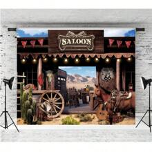 Western Saloon Cowboy Backdrop Country Vintage Bar Wild West Ranch Texas Horse Barn Door Cowgirl Shower Birthday Photography Background Photo Shoot Decor Props Decoration,Christmas - Type B - View 3