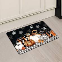 1 szt. Dywan kuchenny z nadrukiem dyni, dywan w kratkę z dynią na Święto Dziękczynienia i liściem klonu, odpowiedni do kuchni, salonu, przedpokoju, zmywalny, prezent świąteczny na jesień dla przyjaciół i rodziny - Wielokolorowe - Zobacz 5