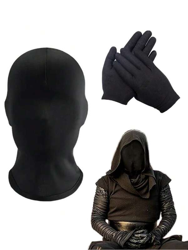CyberPK 1 set Accesorios de cosplay Máscara negra de capucha sin rostro completa - Guantes cómodos, transpirables y frescos para juegos, anime, cosplay, Halloween, Navidad, actuaciones, bares, clubes, fiestas LARP y accesorios de disfraz