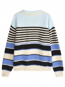 2024 女式秋冬休闲条纹拉链高领长袖针织毛衣 - 彩色 - 查看 2