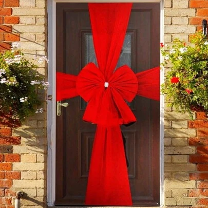 Christmas Halloween Bowknot Decor Set, Extra Large Organza Double Layer Luxury Set, Organza Fully Edged Decorative Flower, Christmas Wreath, Christmas Curtain, Bowknot Size Approx. 60*80CM, Organza Fully Edged Extra Long & Wide 75*750CM, Comes With 6 Pins, Bowknot Already Made, Only Need To Pin On Organza, Simple & Practical