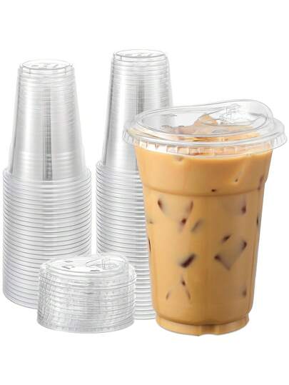 10sets/20sets-Clear Crystal PET Plastic Cups, For Ice Cream, Coffee, Fruit Juice And Drinks, 12oz Options Available, Ideal For Parties Crystal Clear Plastic Cups With Sip Lids, Disposable Cups With Sip Through Lids For Iced Coffee, Smoothie, Milkshake, Cold Drinks. Smoothie, Milkshake, Cold Drinks, Suitable For Wedding Event Parties,Hawaii