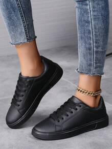 Damen schwarze Lässig-Sneaker, Große Größen Sportschuhe, Skateboardschuhe, modische vielseitige leichte atmungsaktive Freizeitschuhe für Studenten, Frühling/Sommer