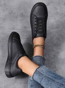 Damen schwarze Lässig-Sneaker, Große Größen Sportschuhe, Skateboardschuhe, modische vielseitige leichte atmungsaktive Freizeitschuhe für Studenten, Frühling/Sommer