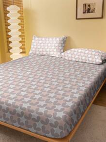 1 peça Lençol com Elástico Estampado com Padrão Geométrico de Estrela Vermelha e Branca, Capa de Cama Estampada para Quarto, Roupa de Cama (Fronha Não Incluída)