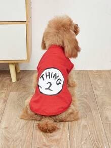 主题“THINK 1”红色宠物 T 恤，醒目的印花，柔软的面料，为您的毛茸茸的朋友打造独特的风格，舒适时尚的夏季运动背心，适合中型/大型犬、贵宾犬、泰迪熊等，适合服装组合 - 紅白色 - 查看 16