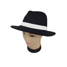Traditional Elegant Black Fedora Hat With White Ribbon - Đen - Xem 5