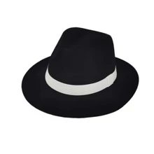 Traditional Elegant Black Fedora Hat With White Ribbon - Đen - Xem 3