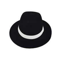 Traditional Elegant Black Fedora Hat With White Ribbon - Đen - Xem 4