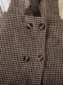 年轻女孩半高领上衣和千鸟格毛衣连衣裙，秋冬 - 白色 - 查看 7