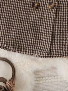 年轻女孩半高领上衣和千鸟格毛衣连衣裙，秋冬 - 白色 - 查看 8