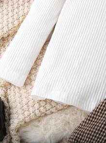 年轻女孩半高领上衣和千鸟格毛衣连衣裙，秋冬 - 白色 - 查看 5