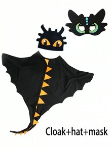 Kostium na imprezę świąteczną/Halloweenową, peleryna, kapelusz, maska - element dinozaura, dziecięcy szal na występ na festiwalu, kostium cosplay na imprezę świąteczną, prezenty festiwalowe na Boże Narodzenie i Nowy Rok, kostium dla dzieci na Halloween, kostium dla dzieci