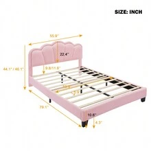 Anwick Full Size Upholstered Flower-Shape Bed, Elegant Flowers Headboard With LED Light Strip, Sherpa Fabric Platform Bed With Wooden Slats Support, - Pink - View 3