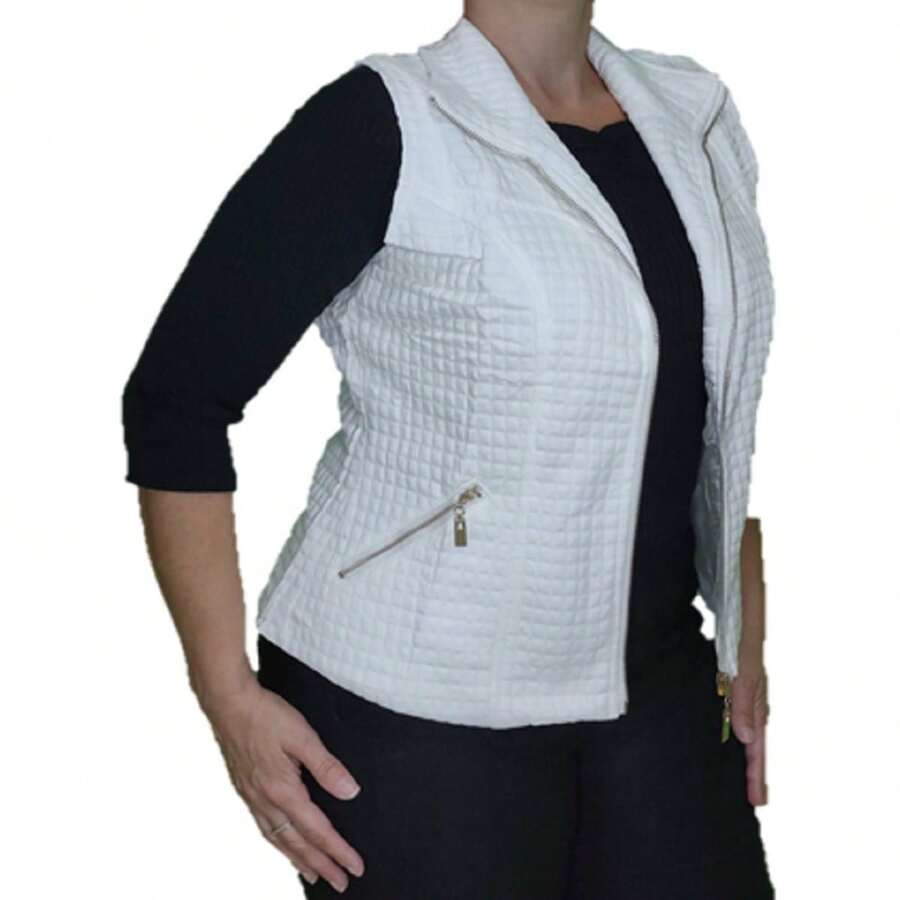 Elegant White Matelassé Women's Vest - 白色 - 查看 1