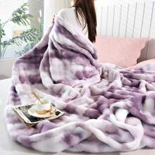 1pc New Style Printed Patchwork Plush Fleece Blanket, Soft Flannel (Polyester Fiber), Suitable For Warm Travel Home All Season
