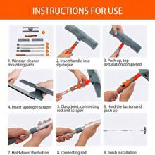 Professional Window Squeegee Cleaner, 2 In 1 Shower Squeegee With Extension Pole, 62 Telescopic Window Washing Equipment With Bendable Head, Glass Cleaning Tools For Indoor/Outdoor High Window - Orange - View 3